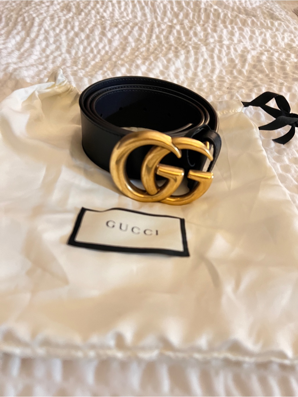 Gucci Black Leather Belt With Gold Double G Buckle Authentic 80/32